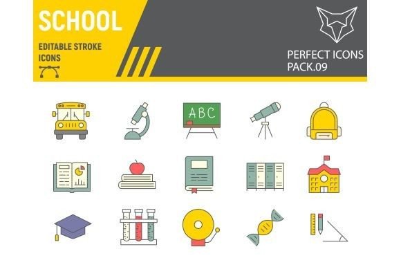 School Color Line Icon Set: Clean, Editable Education Icons