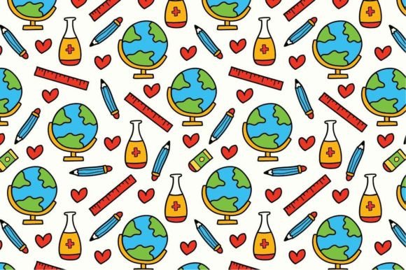 School Doodle Cartoon Pattern Design